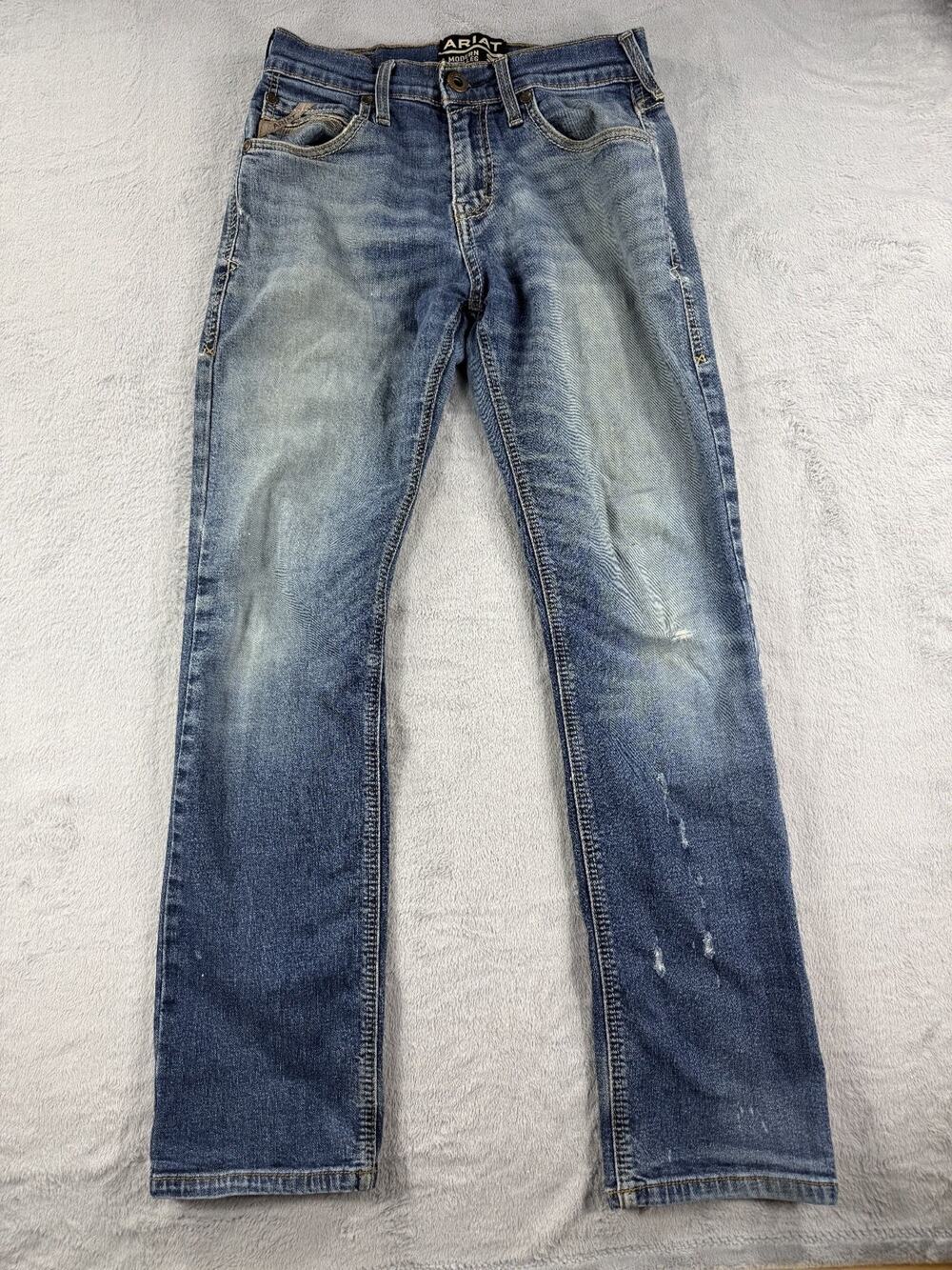 Ariat M8 Modern Slim Leg Men's Jeans Size 30x30 Blue Medium Wash Distressed